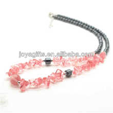 Hematite Neckalce with chip Cheery Quartz and Cheery Quartz 10MM Round Beads in middle